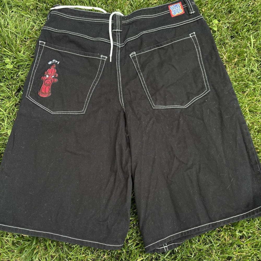 Empyre Men's 34 Relax Loose-Fit Black Denim Shorts Skate Y2K 90's Graffiti Baggy